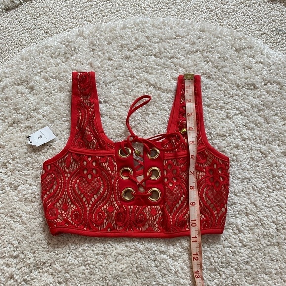 Red bikini size small lace design high rise high waist New NWT - Picture 9 of 13